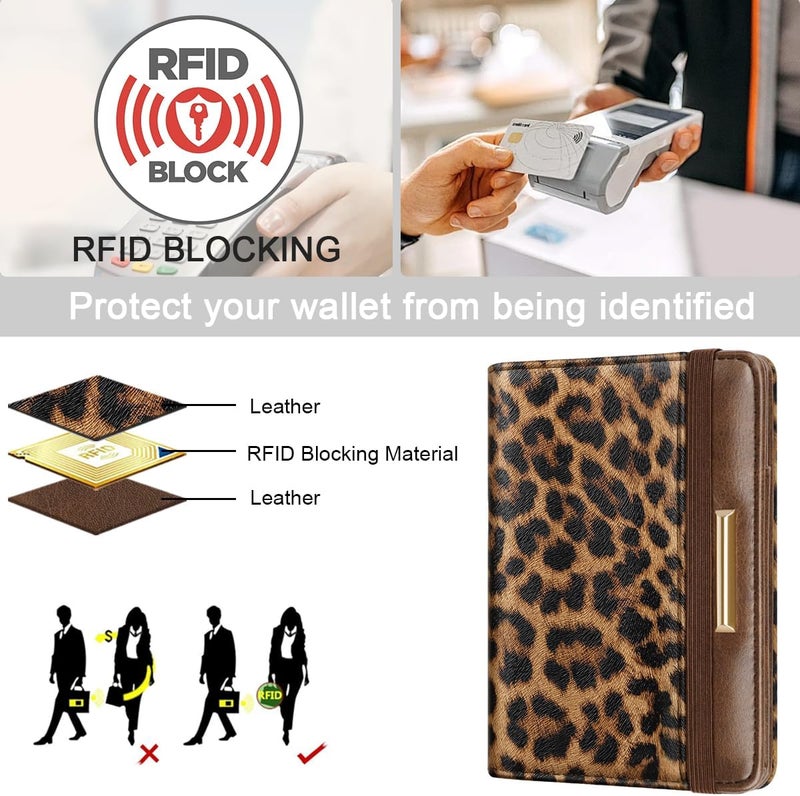 Coco Rossi Passport Holder Cover Travel RFID Blocking Passport Cover Rose Gold Cute Flowers Passport Wallet with Elastic Band for Women - Image 4